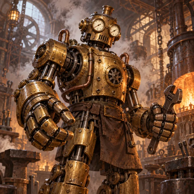 The First Foreman, a brass clockwork General in a leather apron
