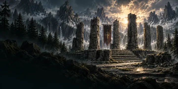Six battle tables in a mountain sanctuary